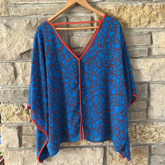 Miss Tina by Tina Knowles Blue & Orange Bat Wing Top Size XL - Picture 8 of 11